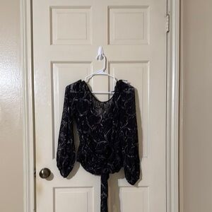 White House Black Market Black Tie Front 3/4 Sleeve Blouse